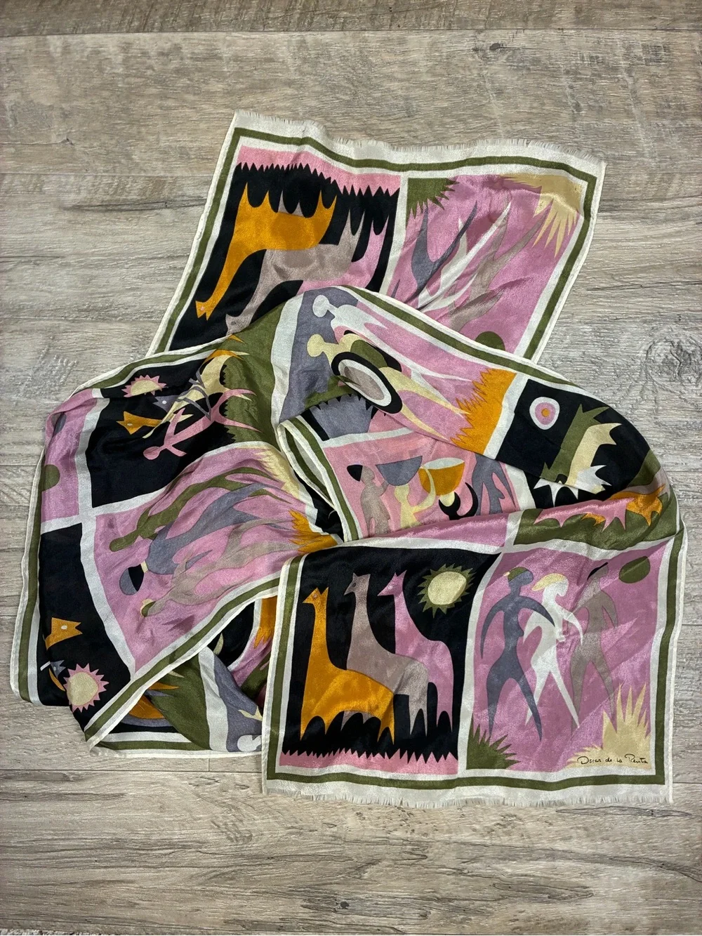 VTG Oscar de la Renta Printed 100% Silk Scarf 53”x 11”
